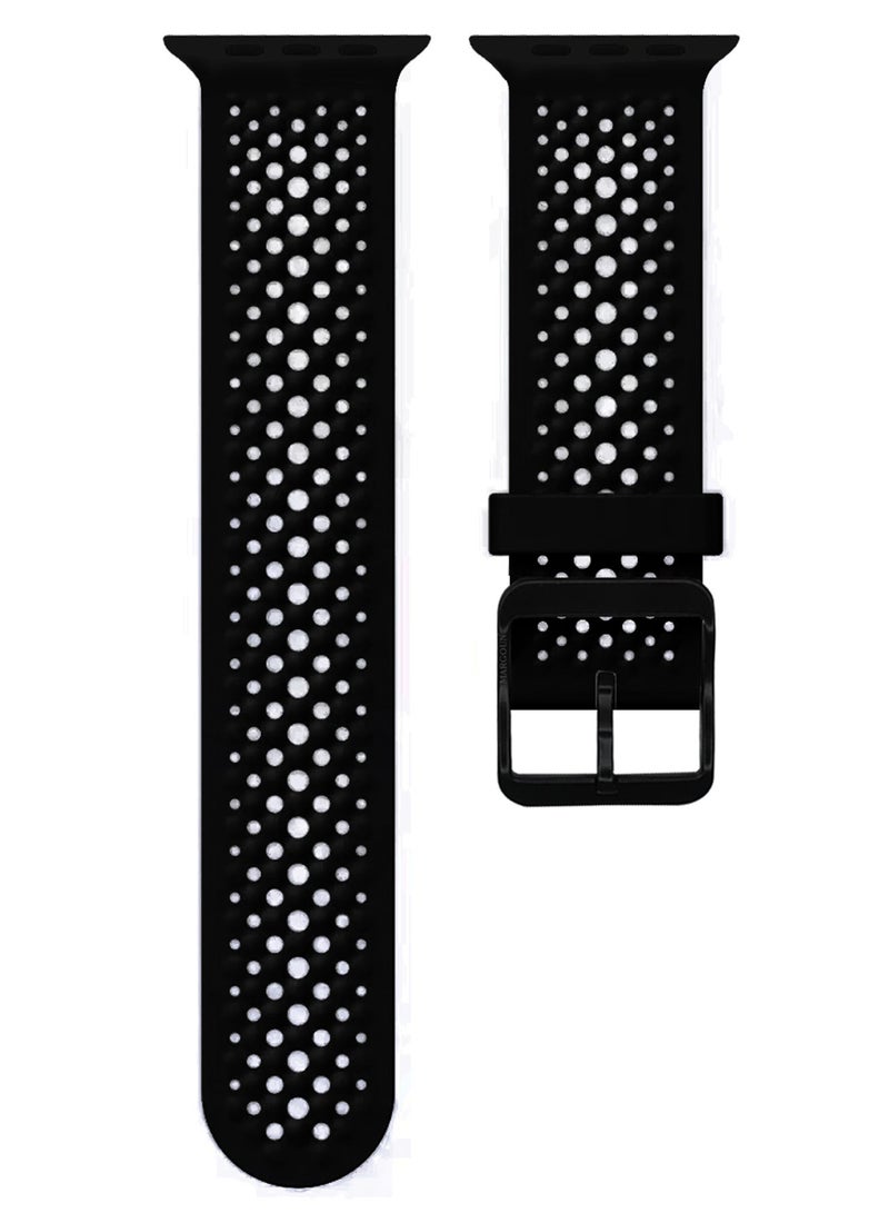 CATANES حزام ساعة رياضي من السيليكون مقاس 49mm/45mm/44mm متوافق مع ساعة آبل سيريس 9/8/7/6/5/4/3/2/1 و SE - حزام ناعم وقابل للتنفس مع مشبك - أسود - Image 1